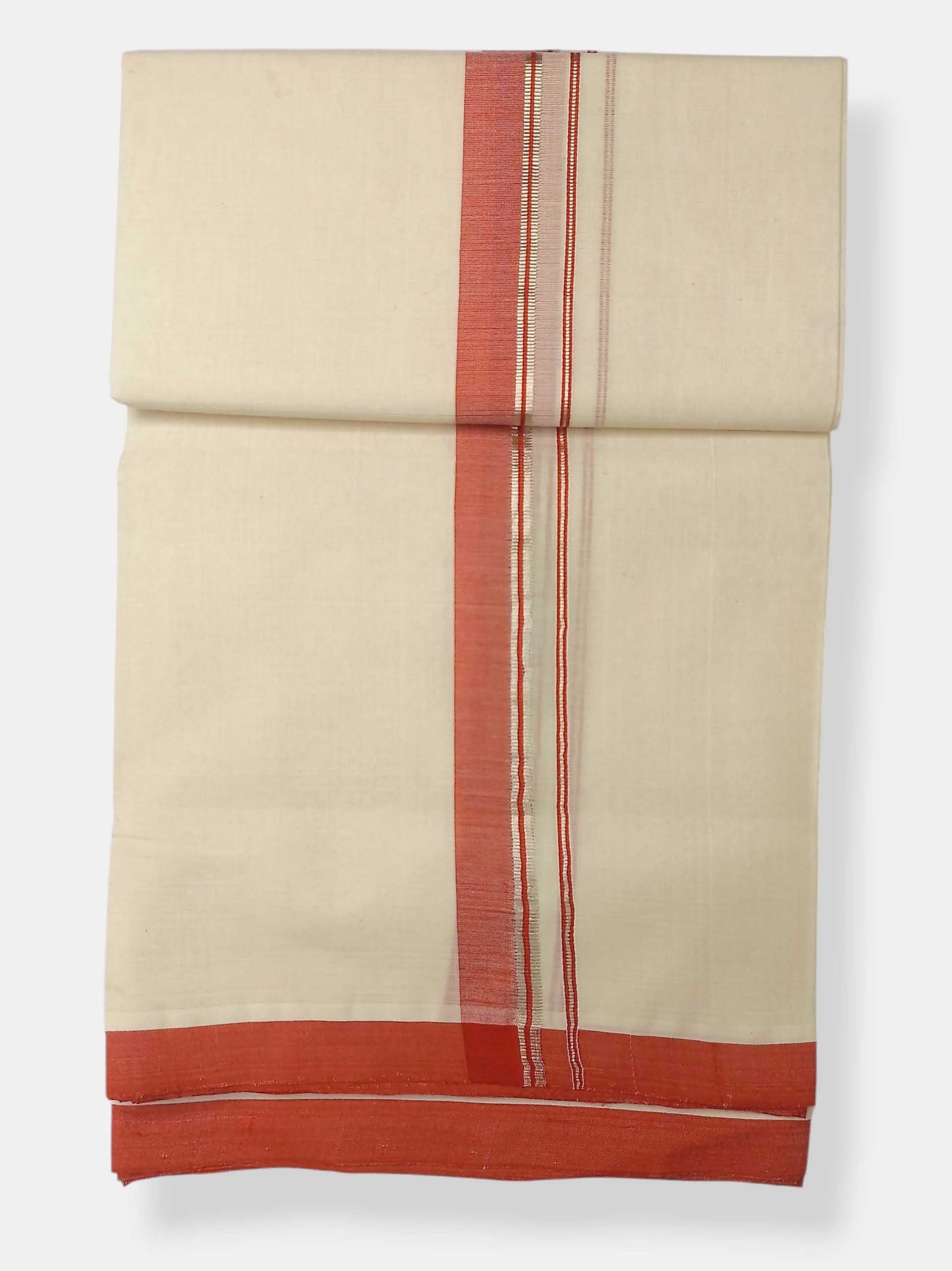 Balaramapuram Handloom Double Mundu Pure Cotton with Orange Border