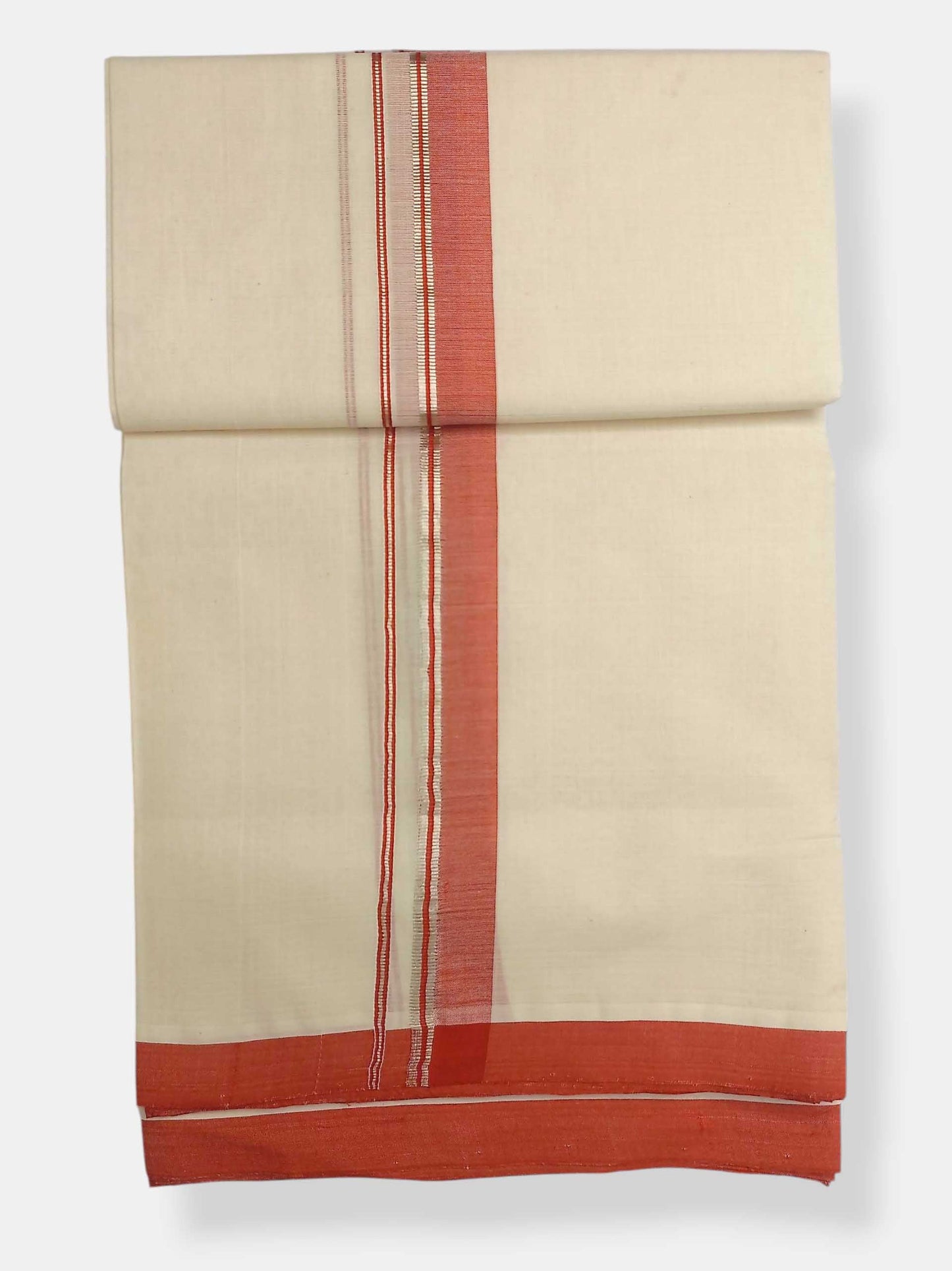 Balaramapuram Handloom Double Mundu Pure Cotton with Orange Border