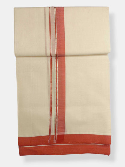 Balaramapuram Handloom Double Mundu Pure Cotton with Orange Border
