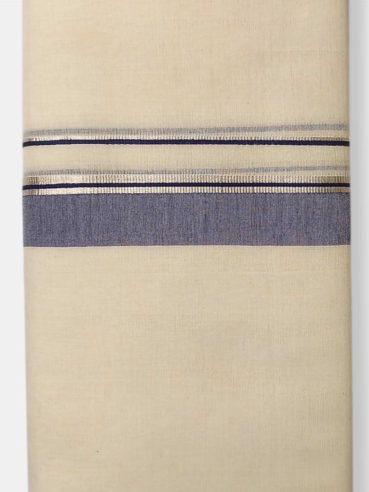 Balaramapuram Handloom Double Mundu Pure Cotton with Blue Border