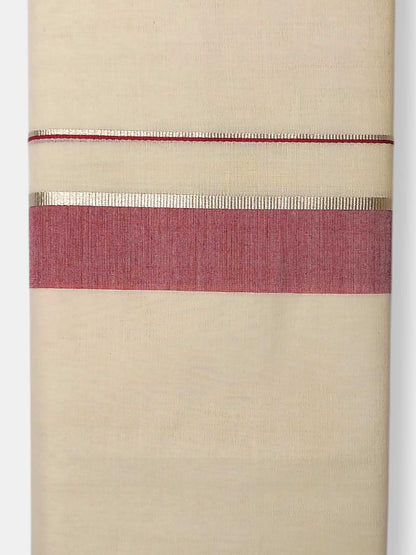 Balaramapuram Handloom Double Mundu Pure Cotton with Maroon Border