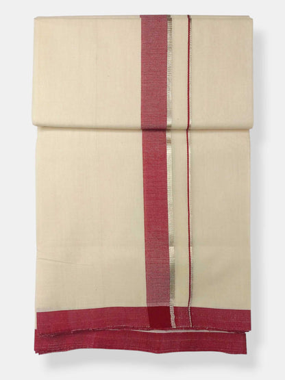 Balaramapuram Handloom Double Mundu Pure Cotton with Maroon Border