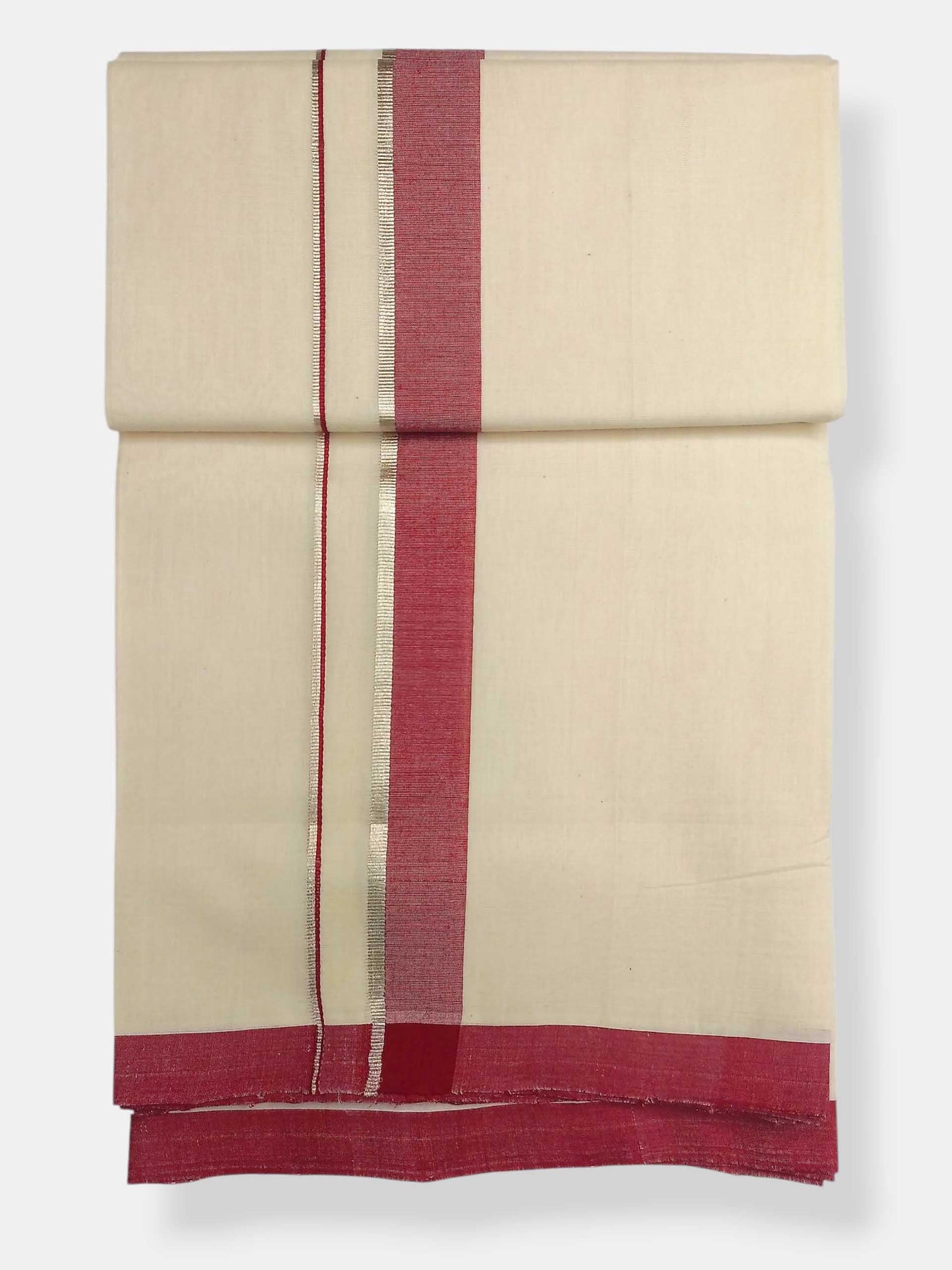 Balaramapuram Handloom Double Mundu Pure Cotton with Maroon Border