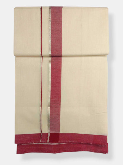 Balaramapuram Handloom Double Mundu Pure Cotton with Maroon Border