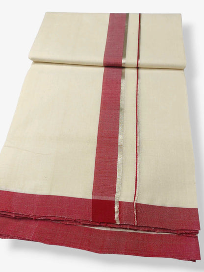 Balaramapuram Handloom Double Mundu Pure Cotton with Maroon Border