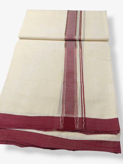 Balaramapuram Handloom Double Mundu Pure Cotton with Brown Border