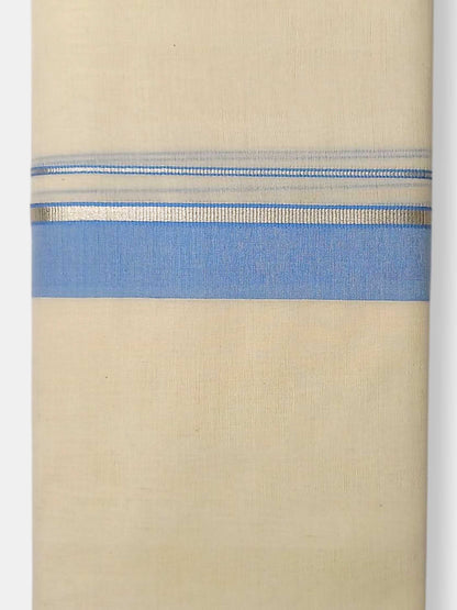 Balaramapuram Handloom Double Mundu Pure Cotton with Blue Border