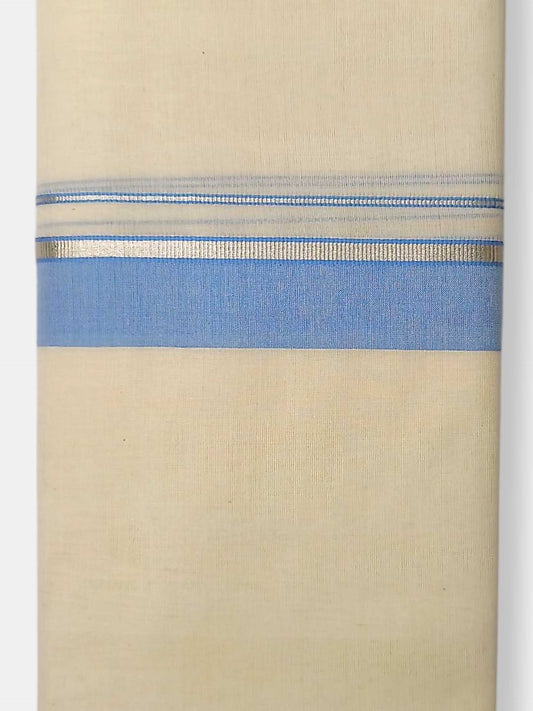Balaramapuram Handloom Double Mundu Pure Cotton with Blue Border