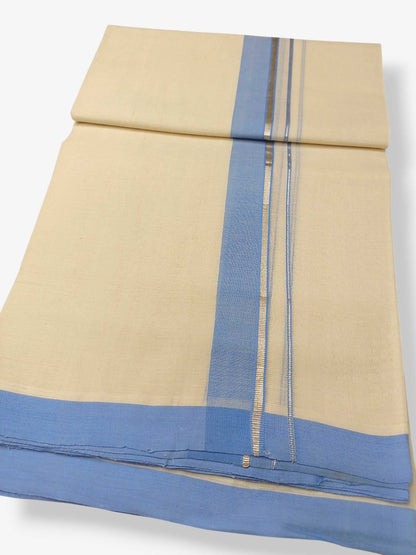 Balaramapuram Handloom Double Mundu Pure Cotton with Blue Border