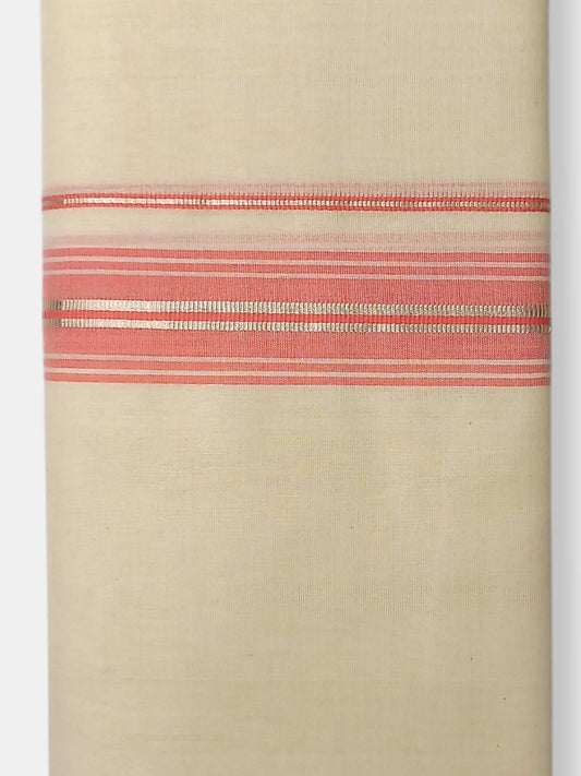 Balaramapuram Handloom Double Mundu Pure Cotton with Rose Border