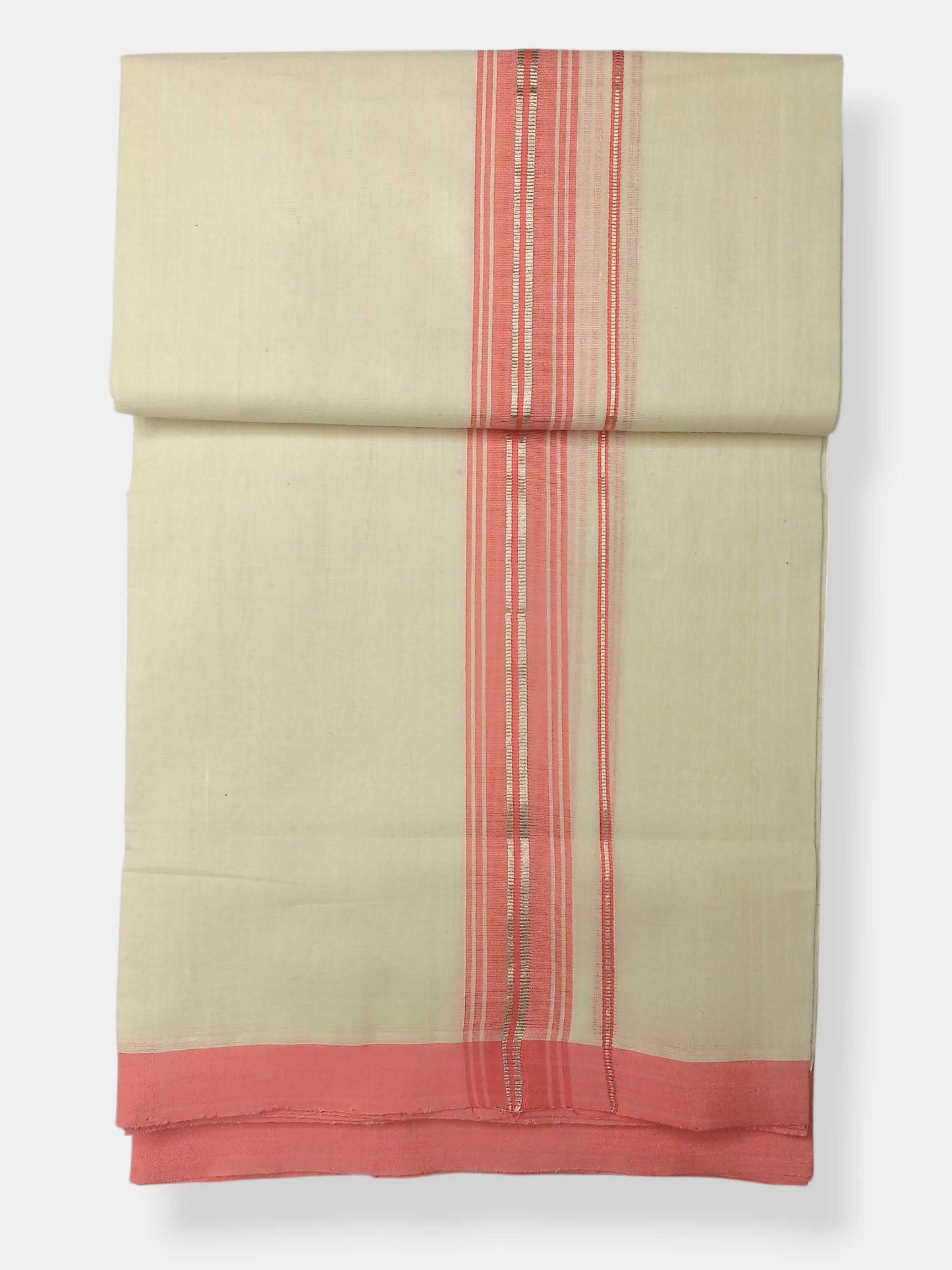 Balaramapuram Handloom Double Mundu Pure Cotton with Rose Border