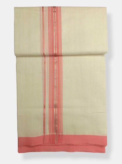 Balaramapuram Handloom Double Mundu Pure Cotton with Rose Border