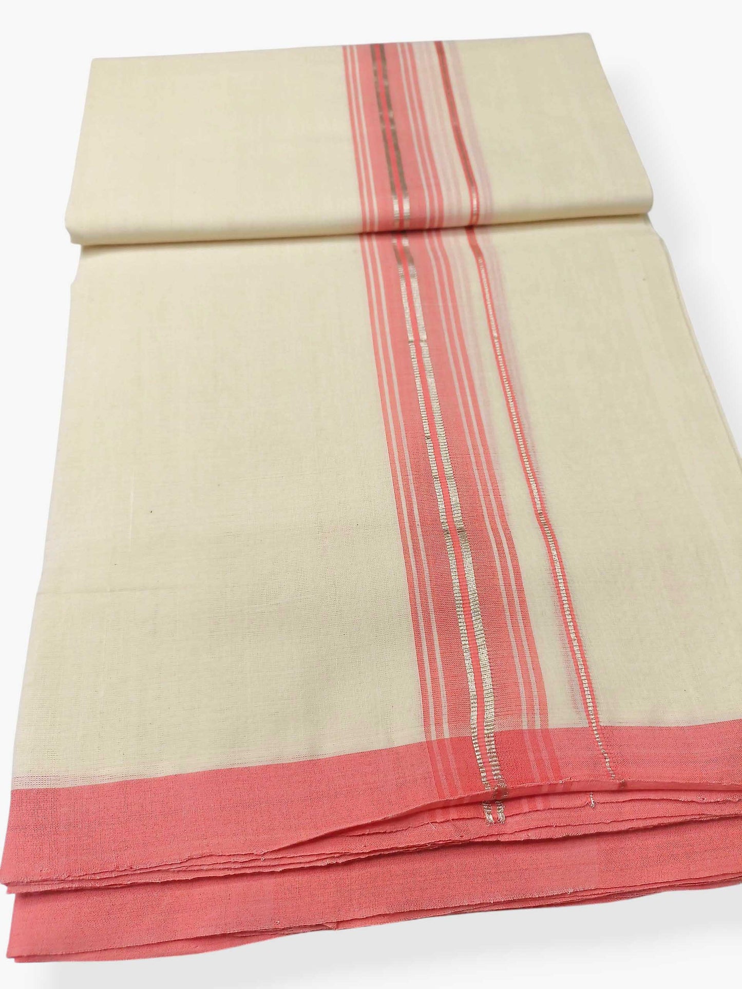 Balaramapuram Handloom Double Mundu Pure Cotton with Rose Border