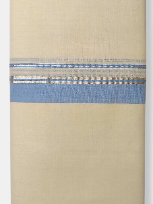 Balaramapuram Handloom Double Mundu Pure Cotton with Blue Border