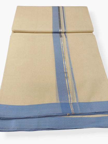 Balaramapuram Handloom Double Mundu Pure Cotton with Blue Border