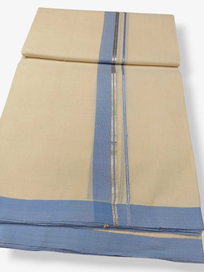 Balaramapuram Handloom Double Mundu Pure Cotton with Blue Border