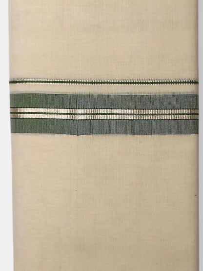 Balaramapuram Handloom Double Mundu Pure Cotton with Green Border