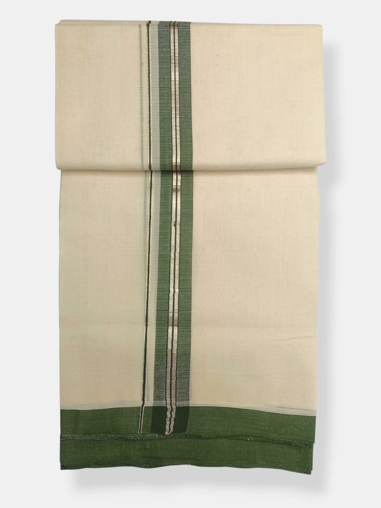 Balaramapuram Handloom Double Mundu Pure Cotton with Green Border
