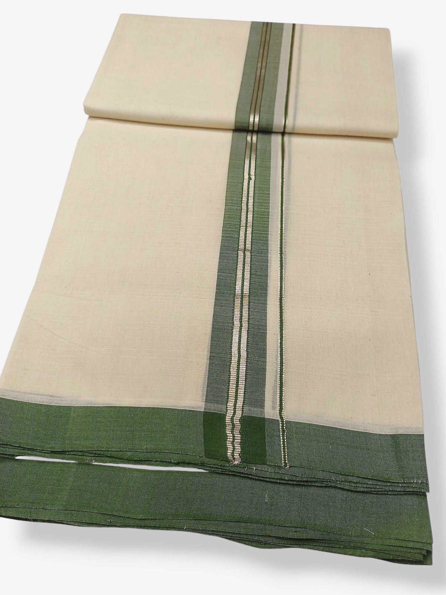 Balaramapuram Handloom Double Mundu Pure Cotton with Green Border