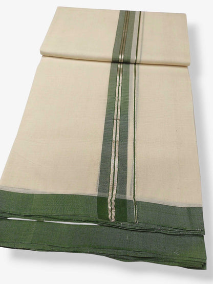 Balaramapuram Handloom Double Mundu Pure Cotton with Green Border