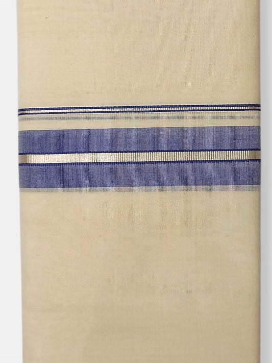 Balaramapuram Handloom Double Mundu Pure Cotton with Blue Border