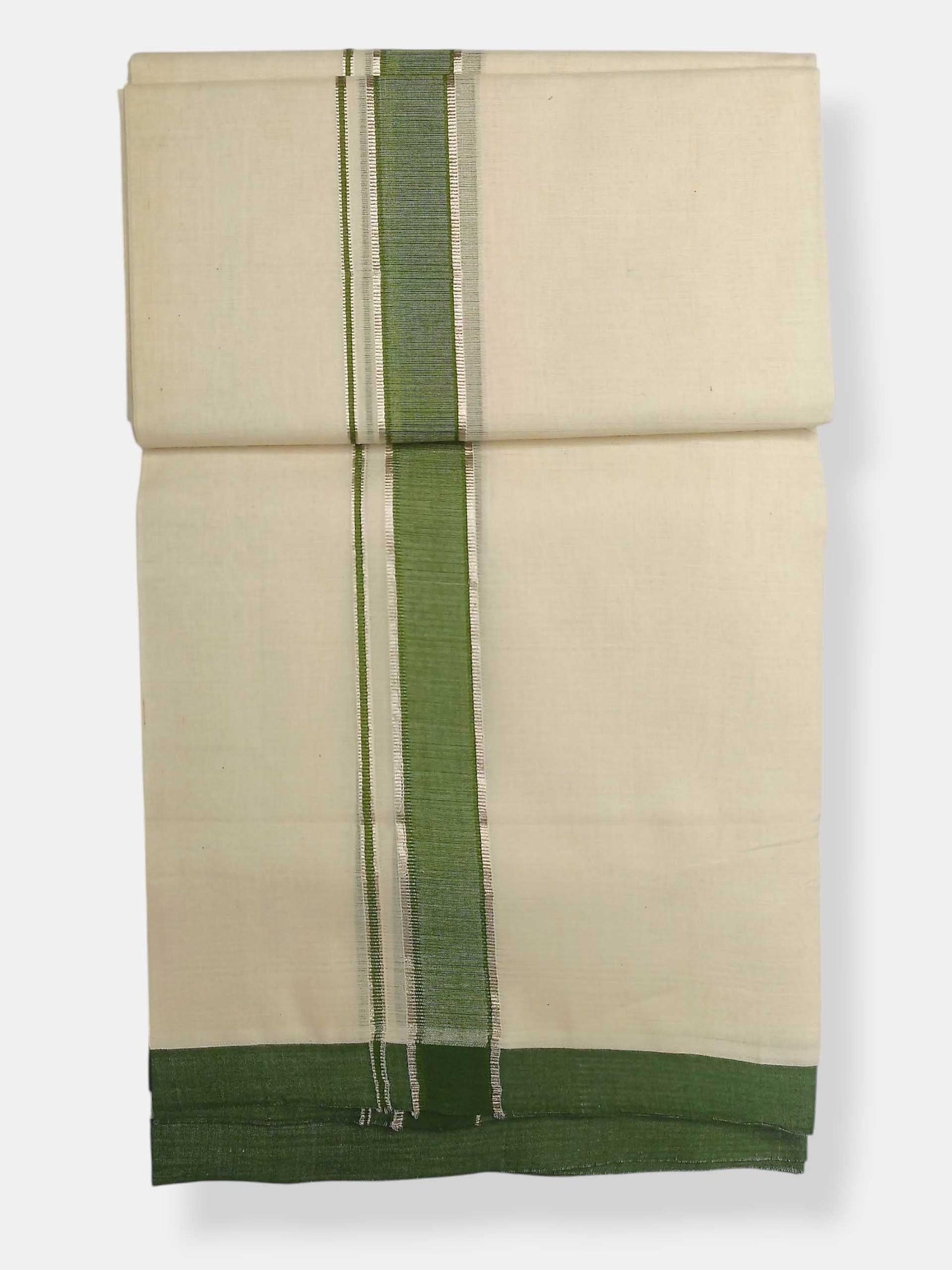 Balaramapuram Handloom Double Mundu Pure Cotton with Green Border