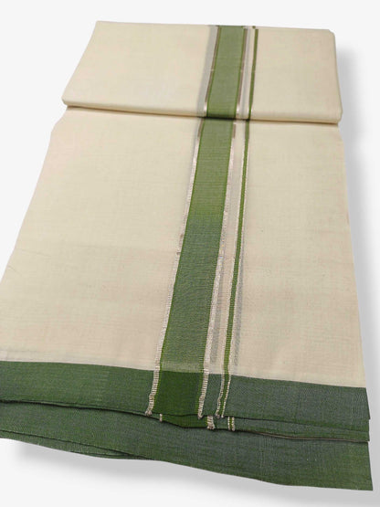 Balaramapuram Handloom Double Mundu Pure Cotton with Green Border