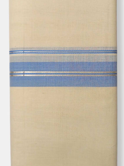 Balaramapuram Handloom Double Mundu Pure Cotton with Blue Border
