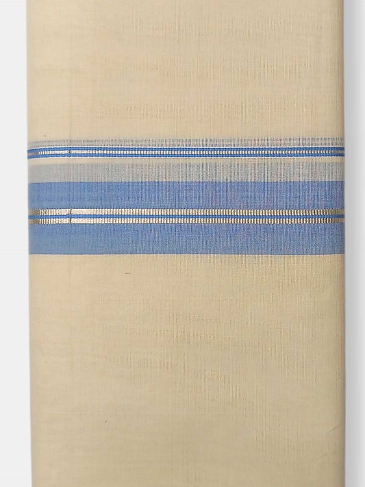 Balaramapuram Handloom Double Mundu Pure Cotton with Blue Border