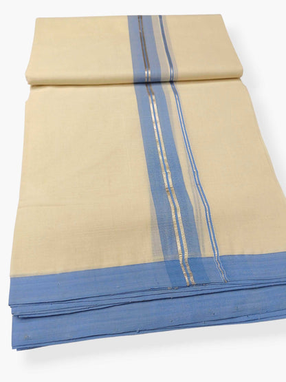 Balaramapuram Handloom Double Mundu Pure Cotton with Blue Border
