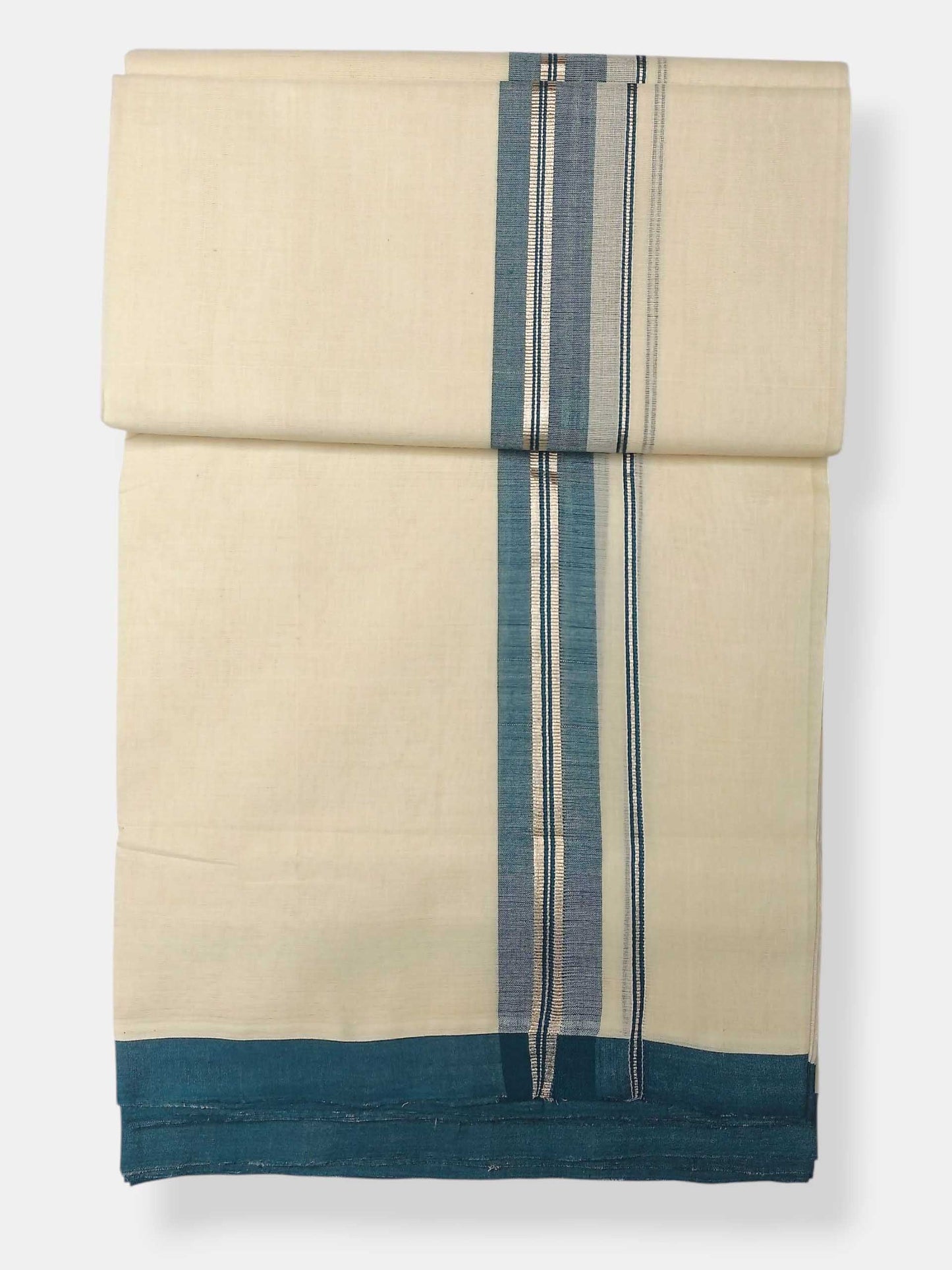 Balaramapuram Handloom Double Mundu Pure Cotton with Green Border