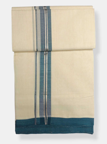 Balaramapuram Handloom Double Mundu Pure Cotton with Green Border