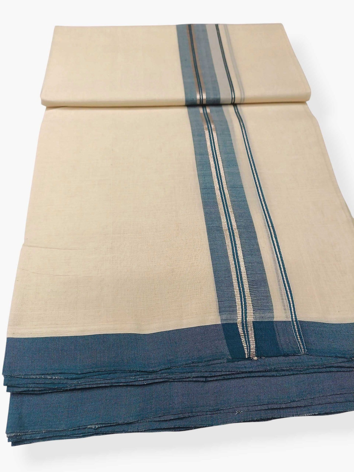 Balaramapuram Handloom Double Mundu Pure Cotton with Green Border
