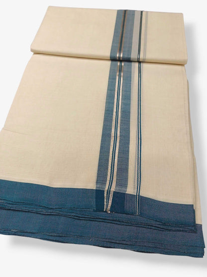Balaramapuram Handloom Double Mundu Pure Cotton with Green Border