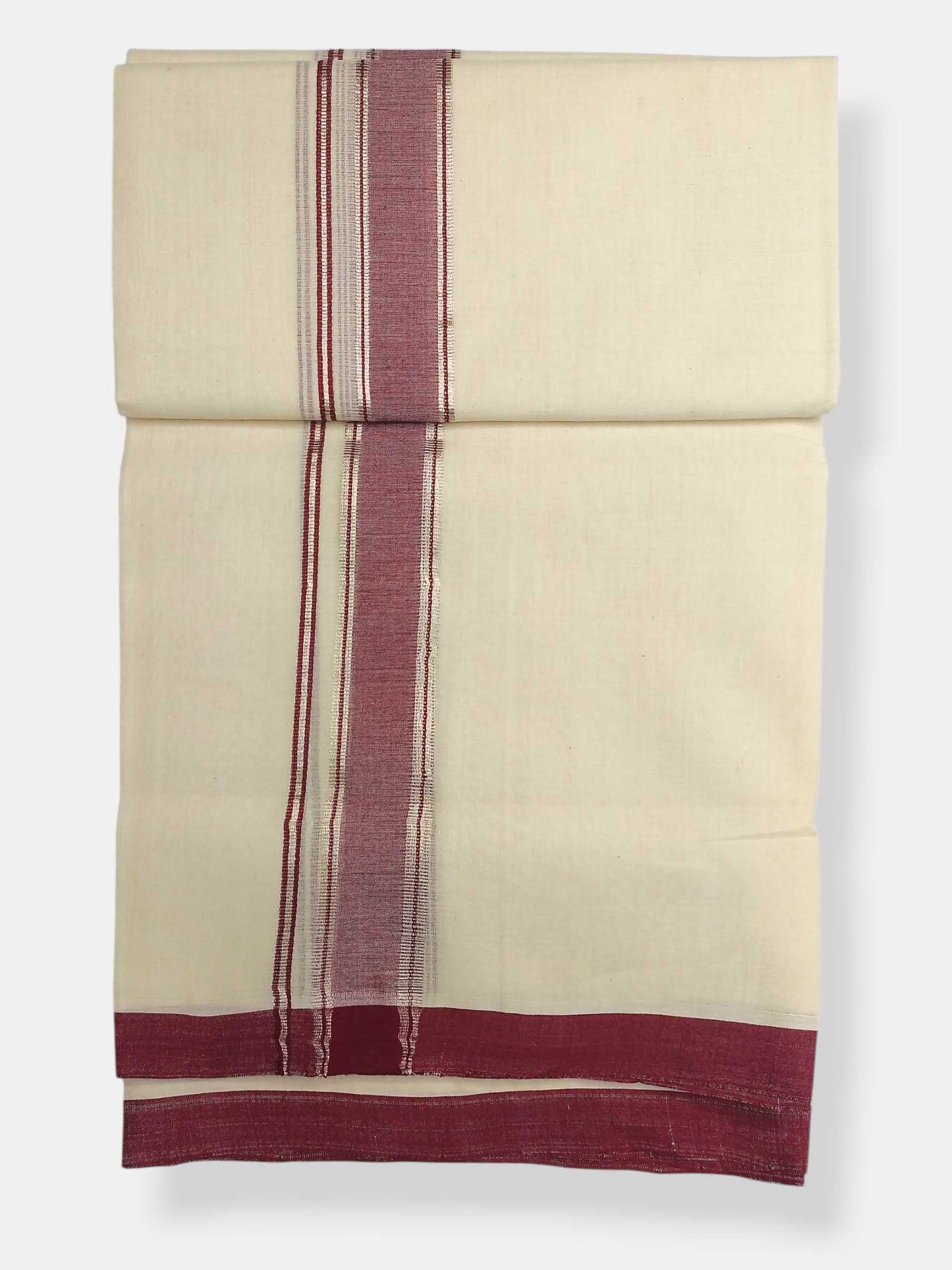Balaramapuram Handloom Double Mundu Pure Cotton with Maroon Border