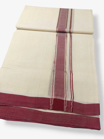 Balaramapuram Handloom Double Mundu Pure Cotton with Maroon Border