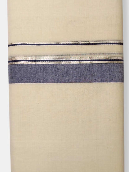 Balaramapuram Handloom Double Mundu Pure Cotton with Blue Border