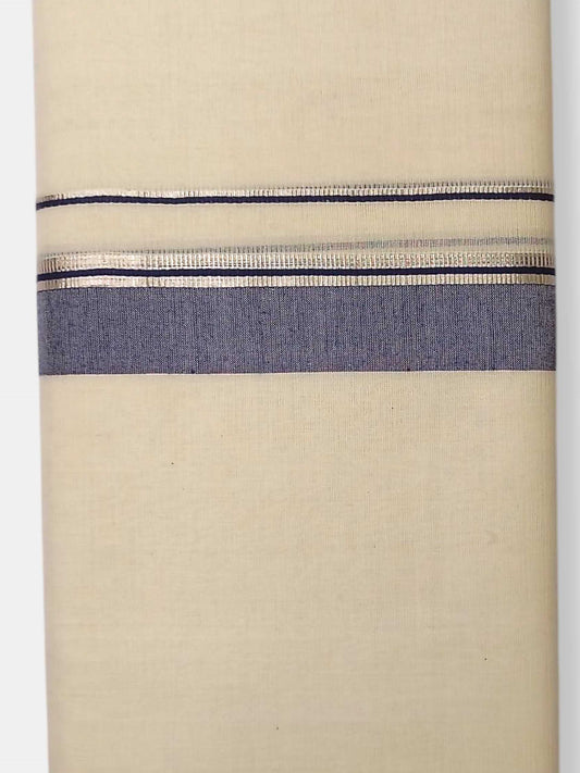 Balaramapuram Handloom Double Mundu Pure Cotton with Blue Border