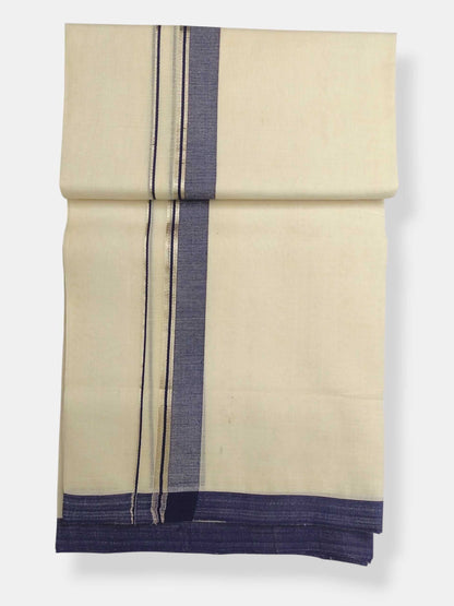 Balaramapuram Handloom Double Mundu Pure Cotton with Blue Border