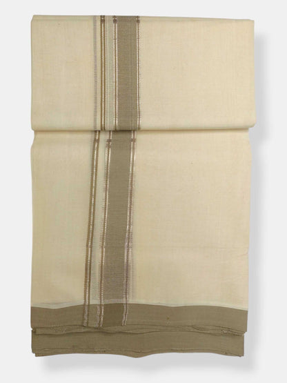 Balaramapuram Handloom Double Mundu Pure Cotton with Gray Border