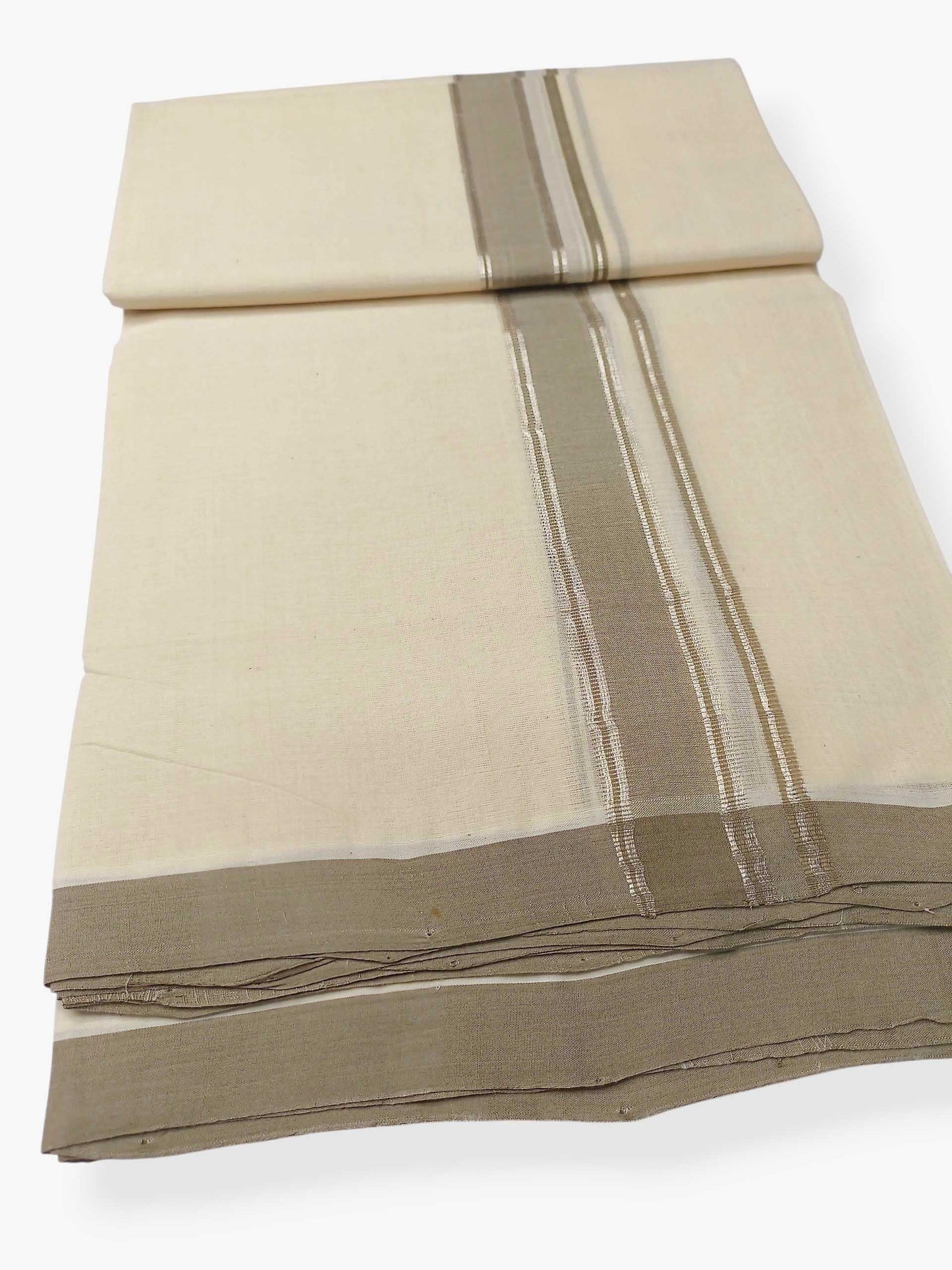 Balaramapuram Handloom Double Mundu Pure Cotton with Gray Border