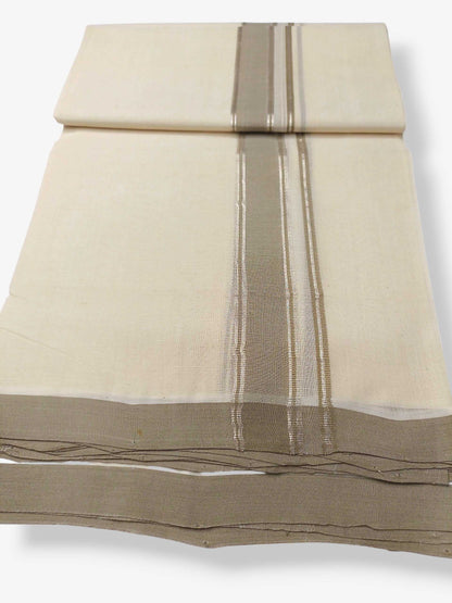 Balaramapuram Handloom Double Mundu Pure Cotton with Gray Border