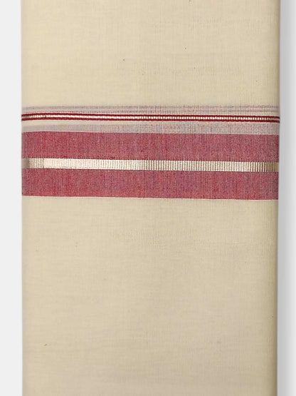 Balaramapuram Handloom Double Mundu Pure Cotton with Red Border