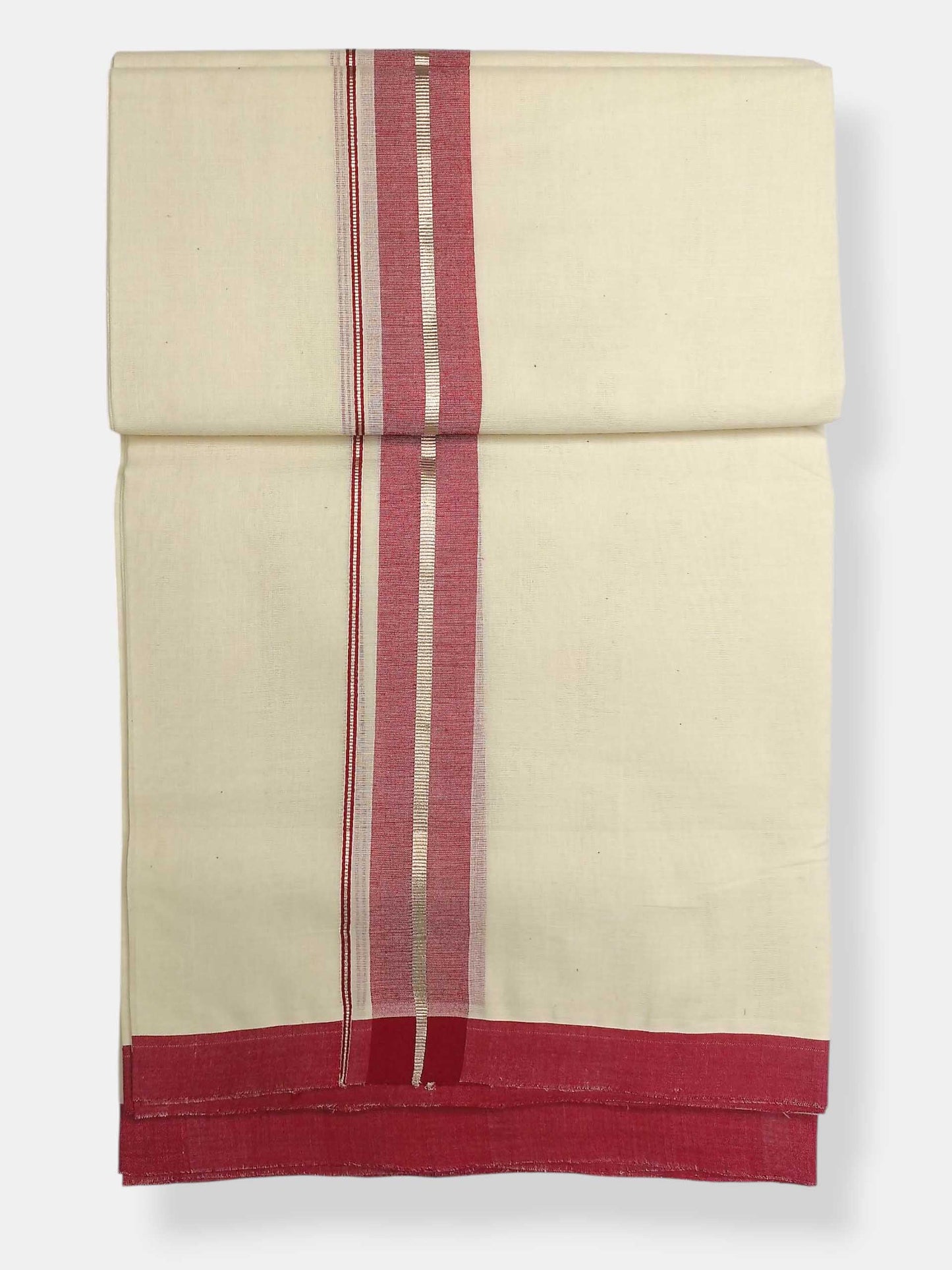 Balaramapuram Handloom Double Mundu Pure Cotton with Red Border