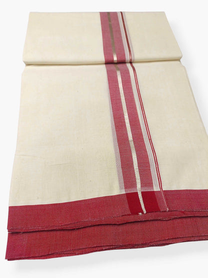 Balaramapuram Handloom Double Mundu Pure Cotton with Red Border