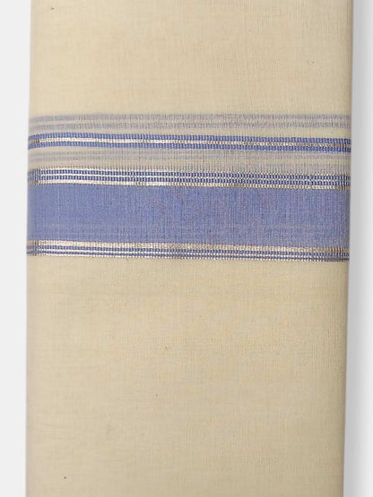 Balaramapuram Handloom Double Mundu Pure Cotton with Blue Border