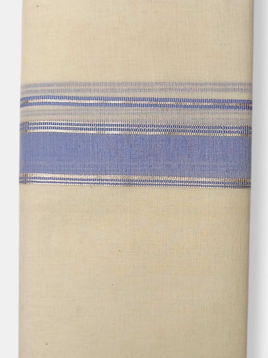 Balaramapuram Handloom Double Mundu Pure Cotton with Blue Border