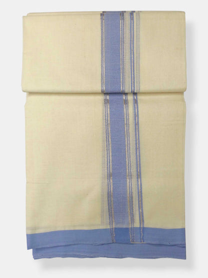 Balaramapuram Handloom Double Mundu Pure Cotton with Blue Border