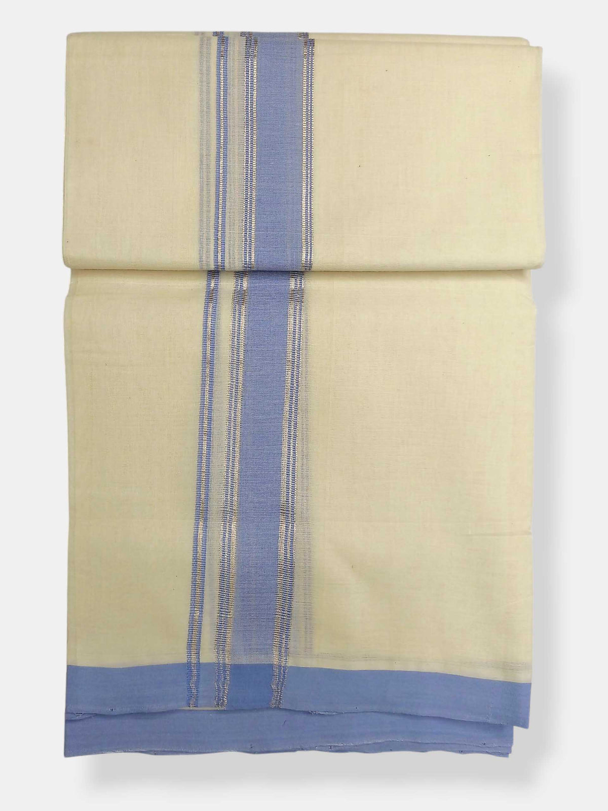 Balaramapuram Handloom Double Mundu Pure Cotton with Blue Border