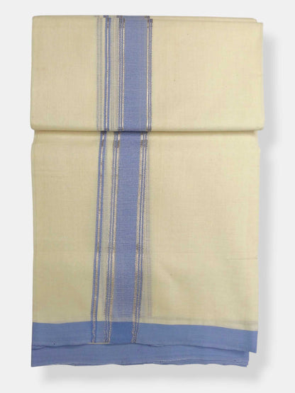 Balaramapuram Handloom Double Mundu Pure Cotton with Blue Border